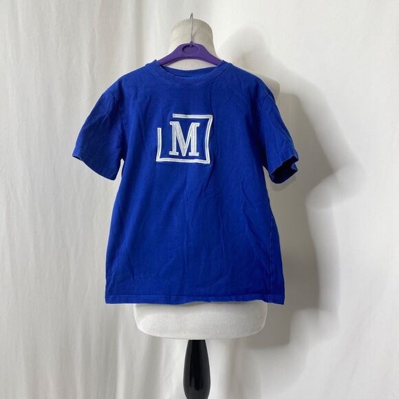 Boy’s Size 12 Shirt Maison De Bouchard Big Logo Blue Short Sleeve Crewneck - Picture 2 of 5